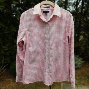 Lands' End No Iron Pinpoint Oxford Plaid Buttondown Top